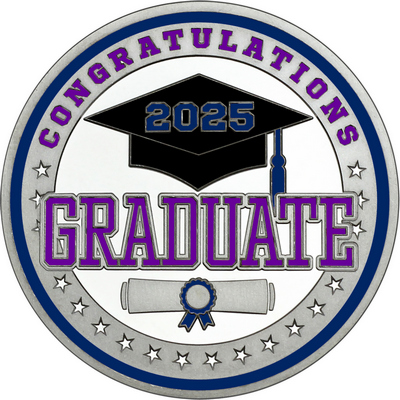 Purple "Congratulations Graduate" with Navy Blue 2025, Rim, Tassel & Ribbon